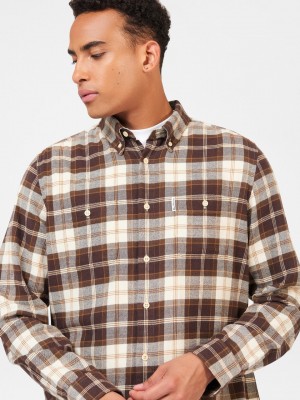 Ben Sherman Brushed Plain Check Shirts Chocolate | 975LUIYFB