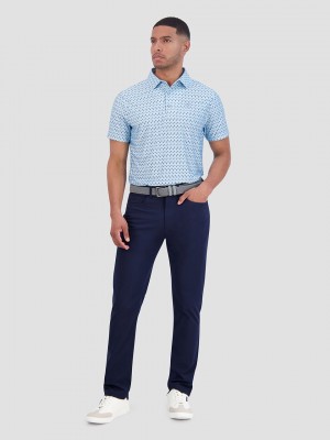 Ben Sherman Chequerboard Geo Polo Shirts Blue | 726MOGLRN