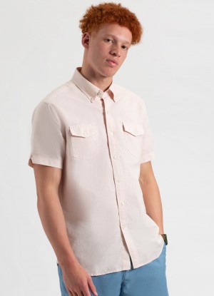 Ben Sherman Garment Dye Linen Shirts Light Pink | 807TKXORV