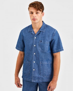 Ben Sherman Hastings Garment Dye Chambray Shirts Indigo | 845WVIGFA