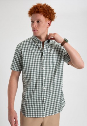 Ben Sherman House Poplin Gingham Shirts Olive | 283IMUPCF