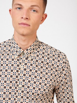 Ben Sherman Retro Foulard Print Slim Fit Shirts Brown | 794KQMUFV