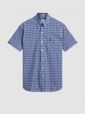 Ben Sherman Short Sleeve House Poplin Gingham Shirts Navy / Olive | 204ASHIKU