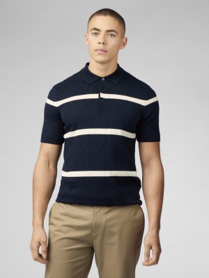 Ben Sherman Signature Argyle Stripe Polo Knitwear Navy | 087OVELMG