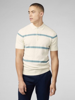 Ben Sherman Signature Argyle Stripe Polo Knitwear White | 652KXTZNF