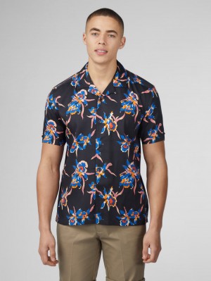 Ben Sherman Signature Botanical Print Shirts Black | 623AOKCJM