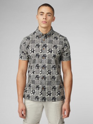 Ben Sherman Signature Checkerboard Paisley Print Shirts Black | 248CLTNHS