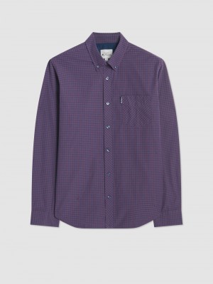 Ben Sherman Signature Gingham Long-Sleeve Shirts Purple | 563NFSOEM