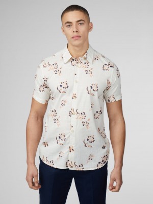 Ben Sherman Signature Linear Floral Shirts White | 948EOQBMS