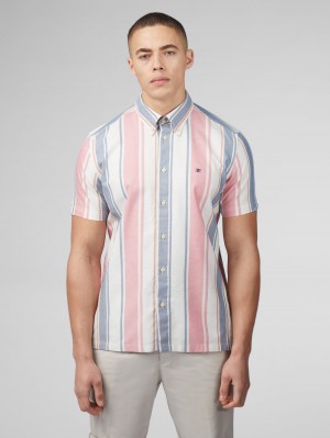 Ben Sherman Signature Multicolor Stripe Shirts Dark Pink | 630UXMVNK