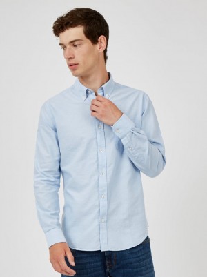 Ben Sherman Signature Organic Long-Sleeve Oxford Shirts Blue | 941ARJWBD