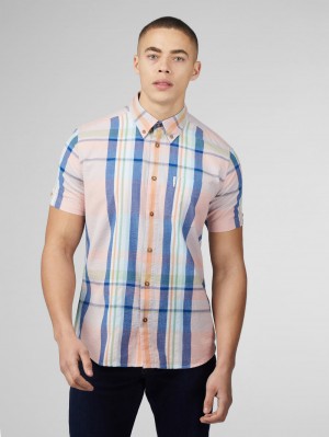 Ben Sherman Signature Seersucker Check Shirts Pink | 190YKZOBJ