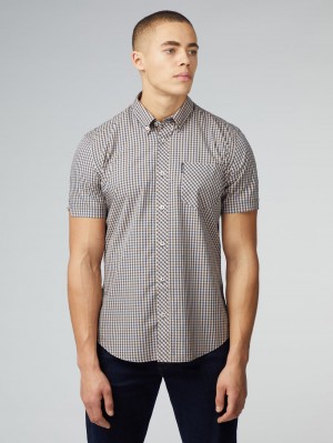 Ben Sherman Signature Short Sleeve Gingham Shirts Copper Orange | 937KCUBYN