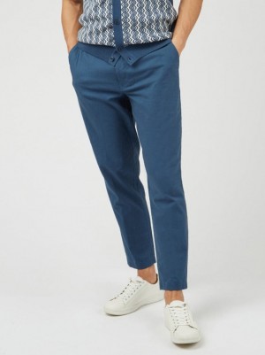 Ben Sherman Signature Slim Taper Linen Pants Blue | 489CYTMHP