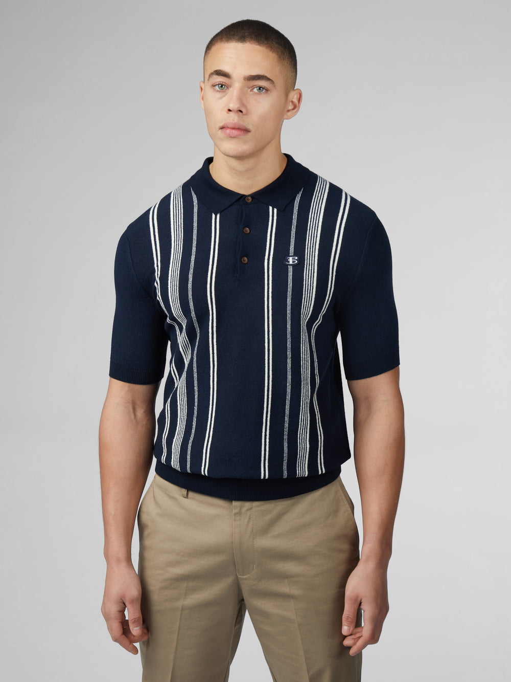 Ben Sherman B by Ben Sherman Crinkle Cotton Stripe Polo Knitwear Navy | 529SJQMEB