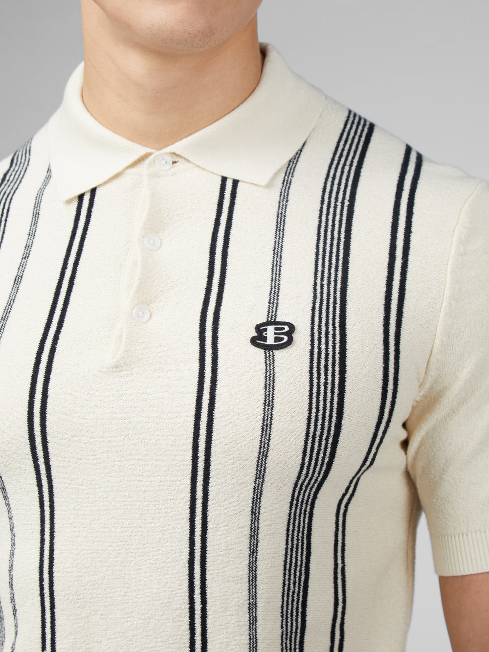 Ben Sherman B by Ben Sherman Crinkle Cotton Stripe Polo Knitwear White | 705KTPYWI