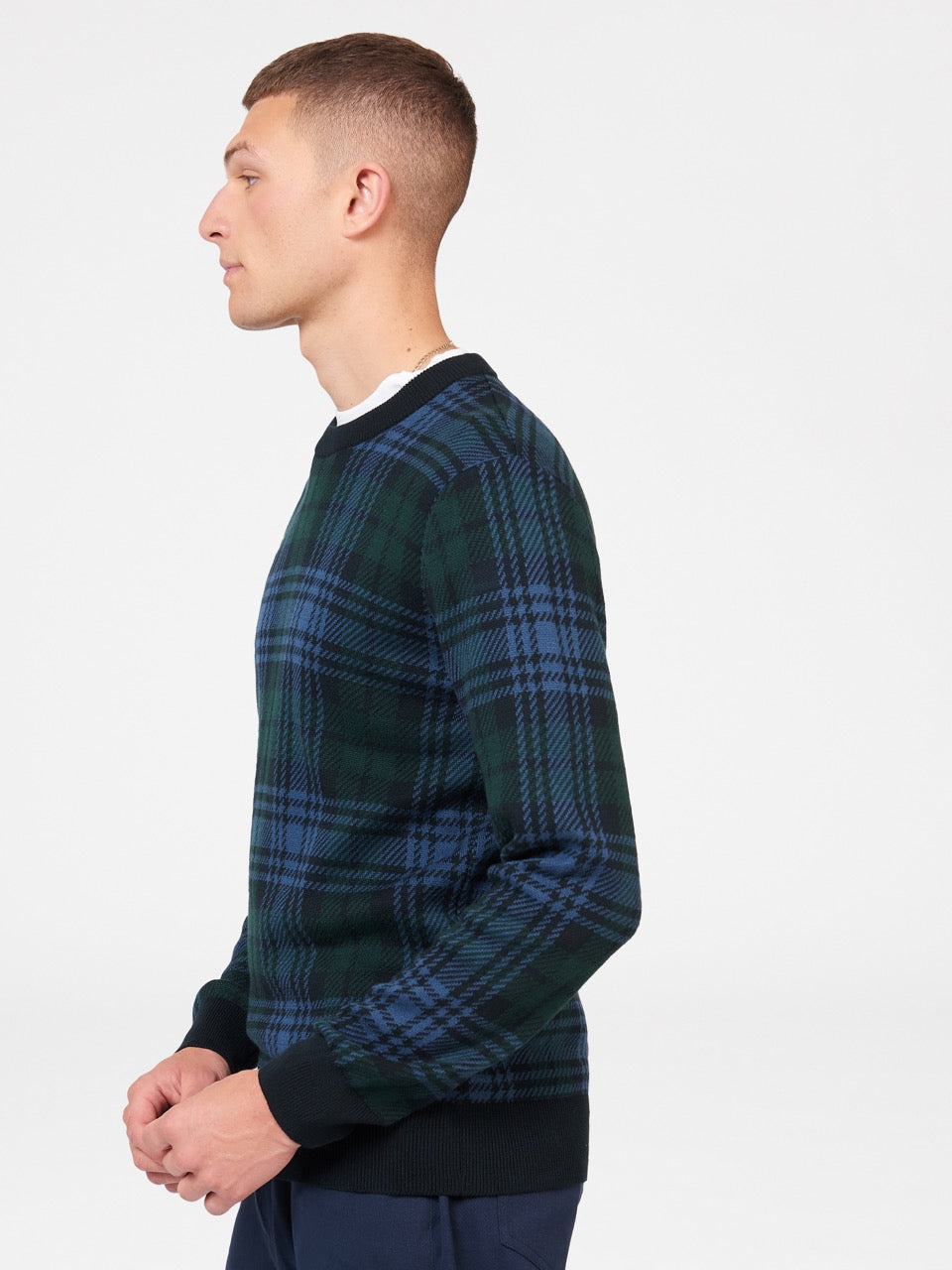 Ben Sherman Blackwatch Check Crewneck Knitwear Black | 678CXNYRE