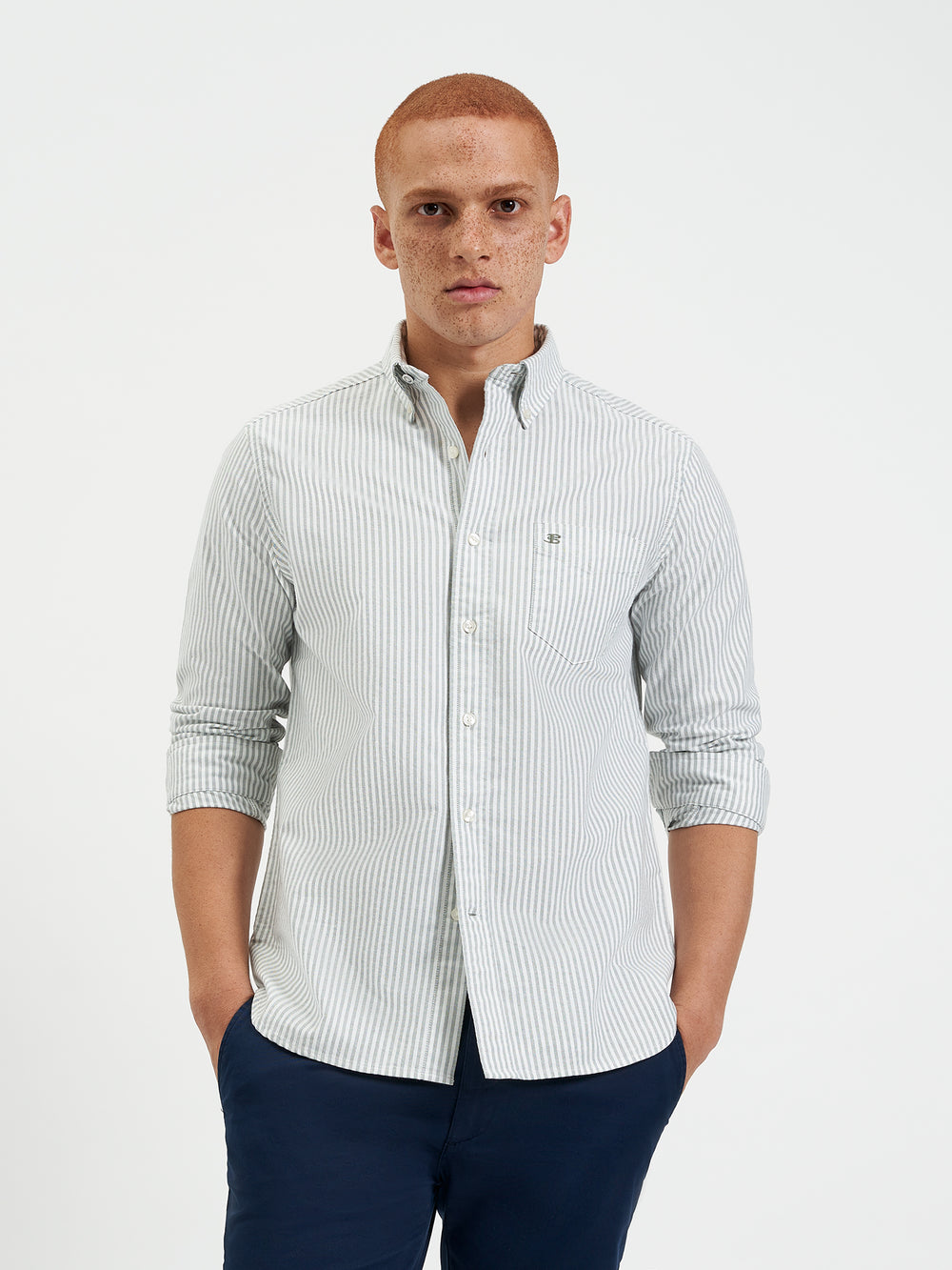 Ben Sherman Brighton Oxford Organic Stripe Green Bengal Stripe Shirts Green Stripes | 705HEPIAR