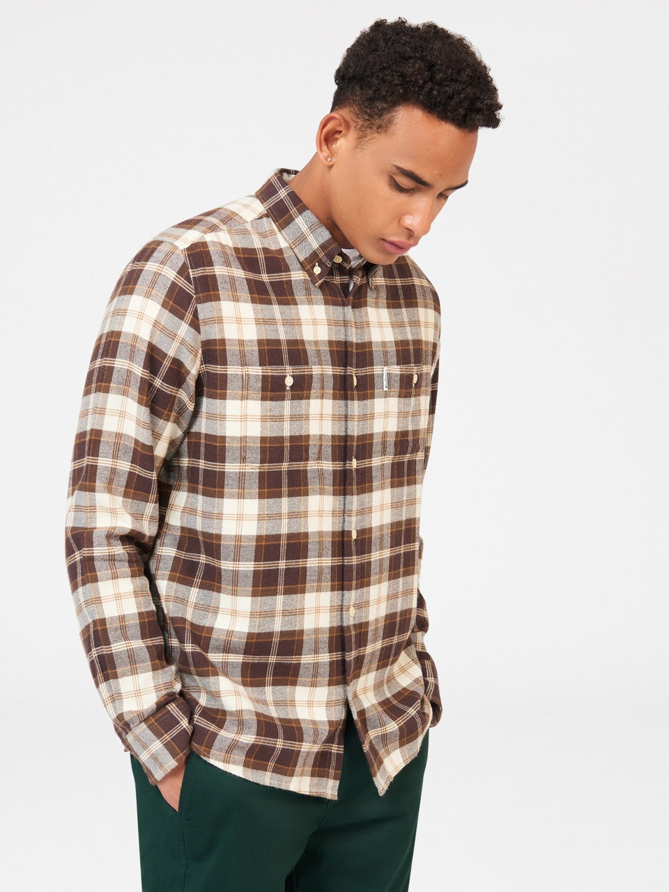 Ben Sherman Brushed Plain Check Shirts Chocolate | 975LUIYFB