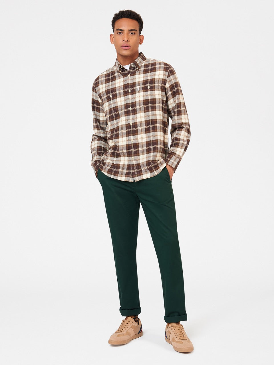 Ben Sherman Brushed Plain Check Shirts Chocolate | 975LUIYFB