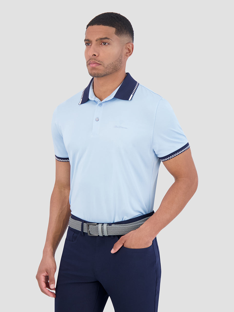 Ben Sherman Checker Rib Air Pique Sports Fit Polo Shirts Blue | 084RACKOQ