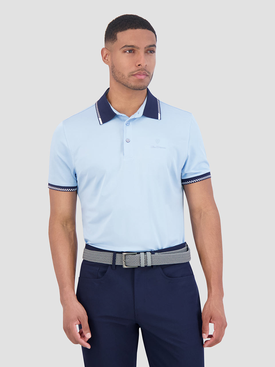 Ben Sherman Checker Rib Air Pique Sports Fit Polo Shirts Blue | 084RACKOQ