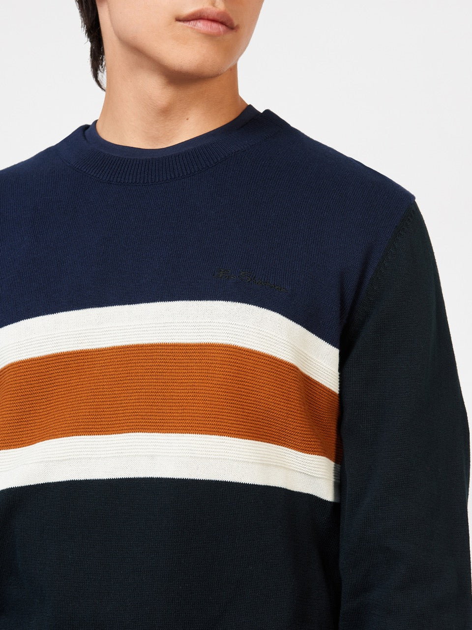 Ben Sherman Chest Stripe Crewneck Knitwear Black | 154SHUFIV