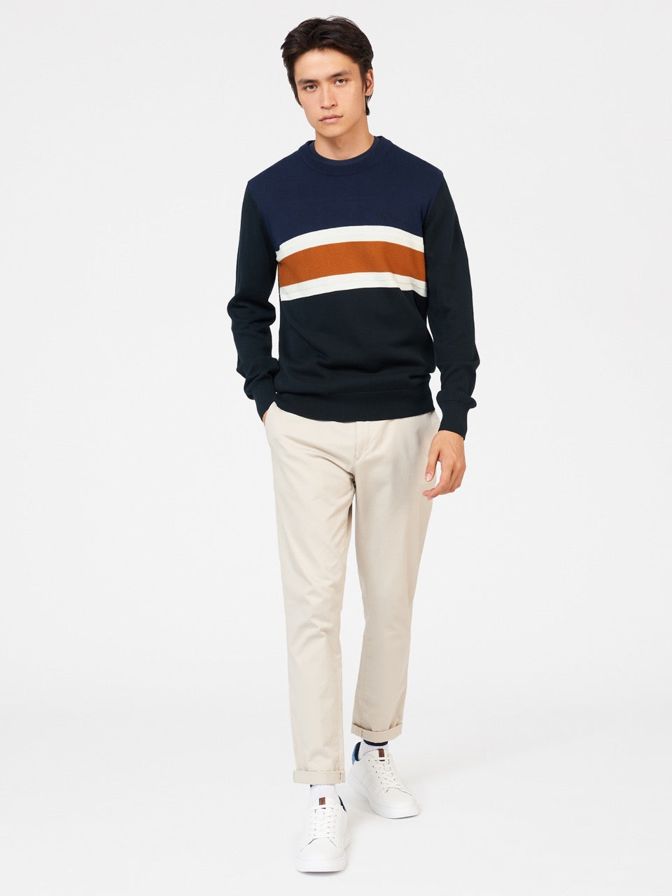 Ben Sherman Chest Stripe Crewneck Knitwear Black | 154SHUFIV