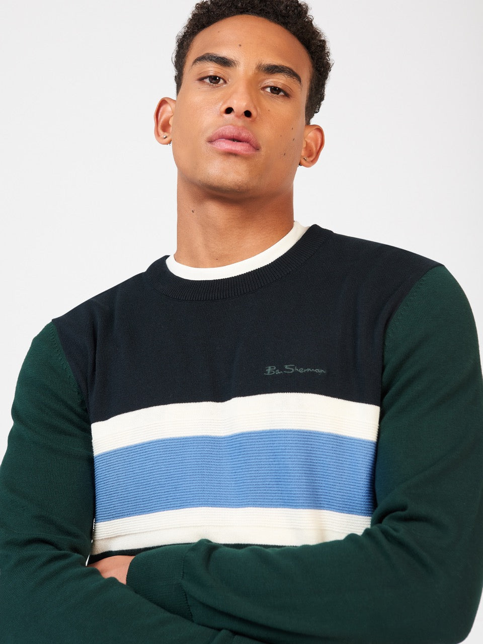 Ben Sherman Chest Stripe Crewneck Knitwear Dark Green | 689BYXMQD