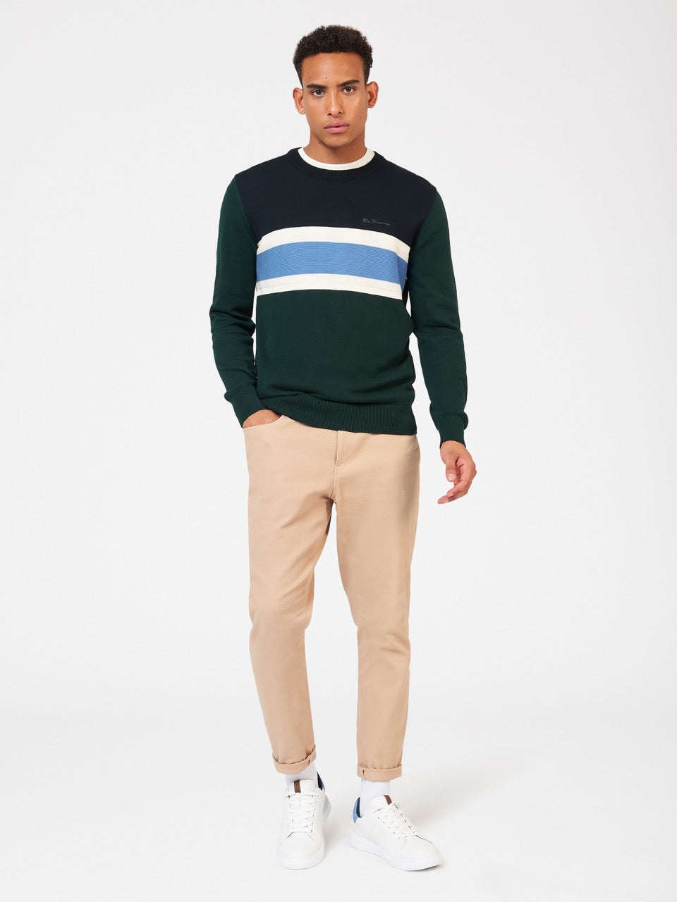 Ben Sherman Chest Stripe Crewneck Knitwear Dark Green | 689BYXMQD