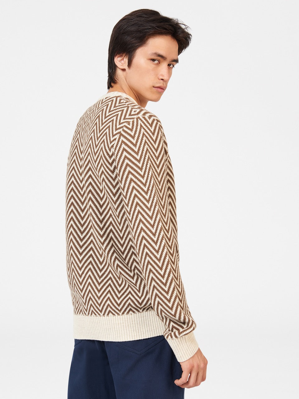 Ben Sherman Chevron Jacquard Crewneck Knitwear White | 273PYTSRA