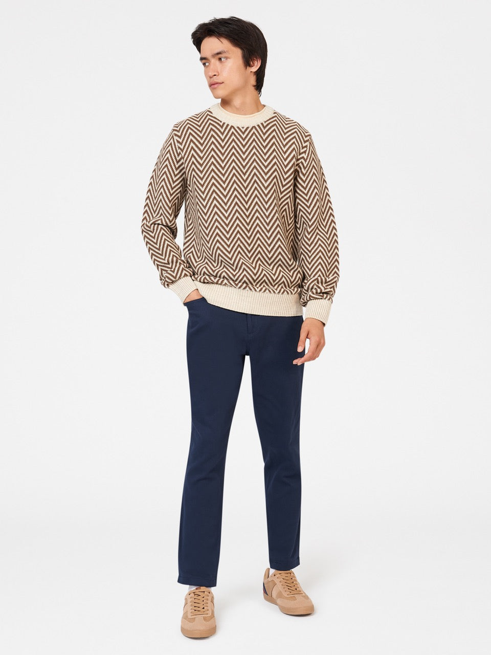 Ben Sherman Chevron Jacquard Crewneck Knitwear White | 273PYTSRA