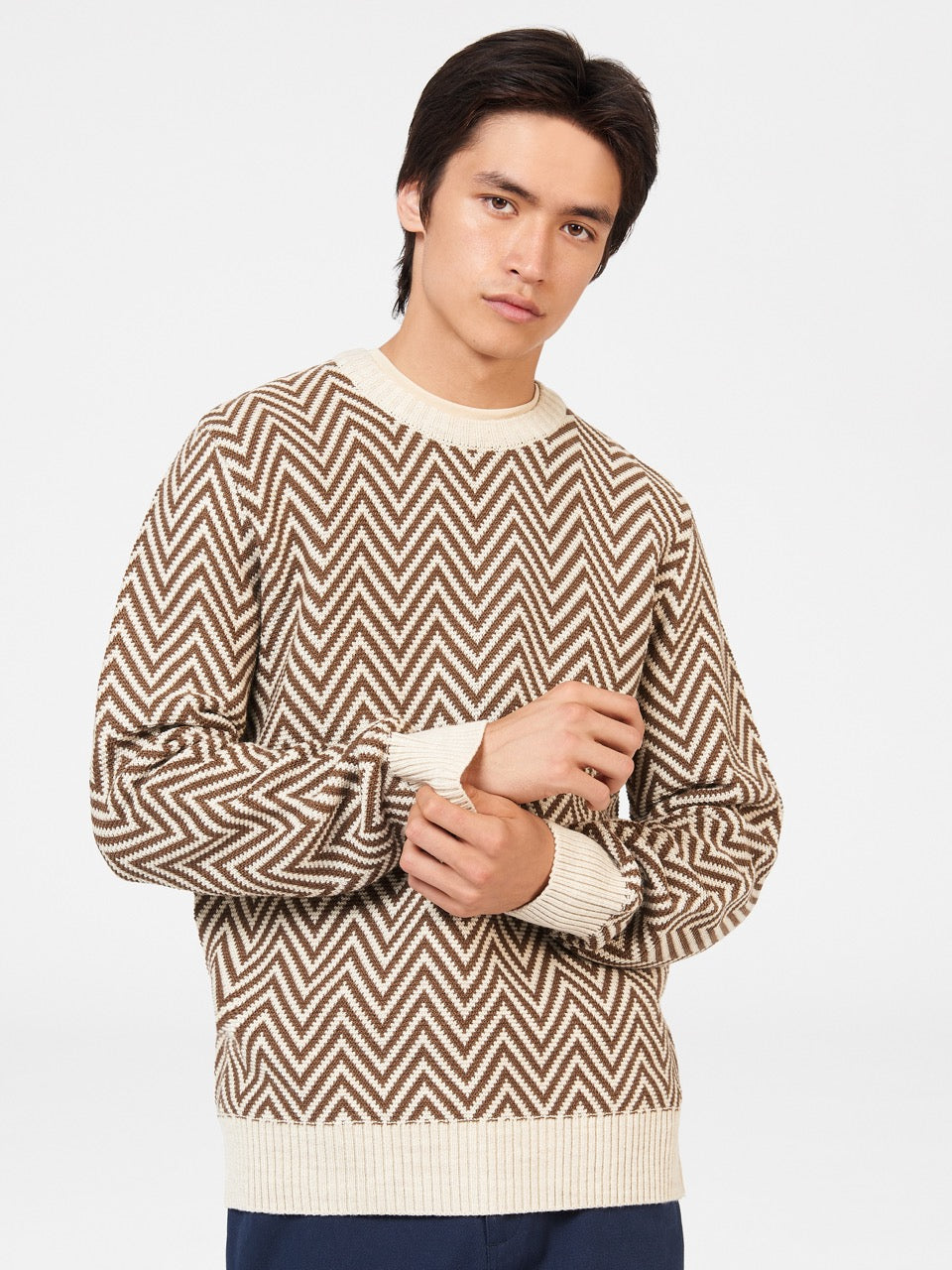 Ben Sherman Chevron Jacquard Crewneck Knitwear White | 273PYTSRA