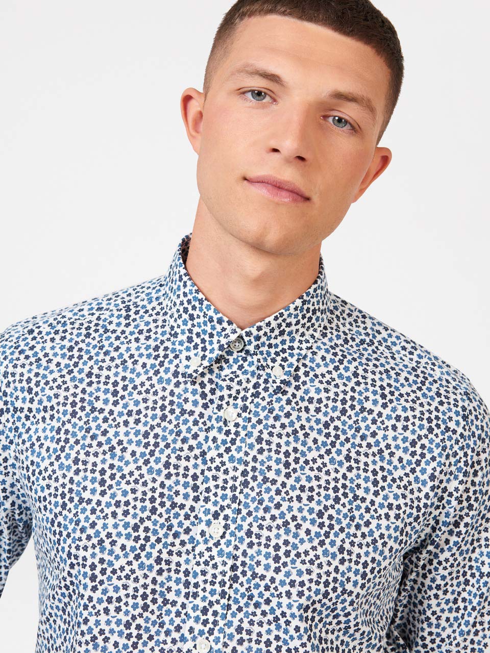 Ben Sherman Ditsy Floral Print Long Sleeve Shirts White | 065DYHQFI