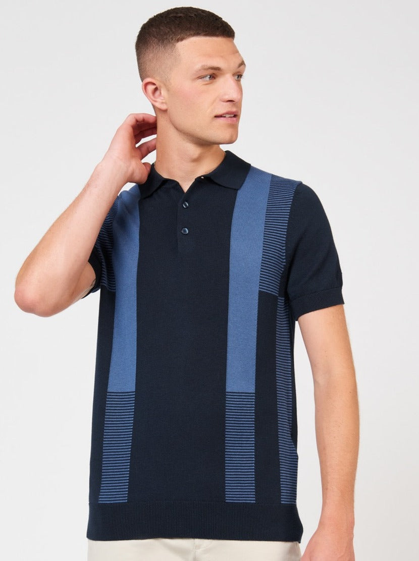 Ben Sherman Intarsia Stripe Polo Neck Sweaters Navy | 503VOUYPK