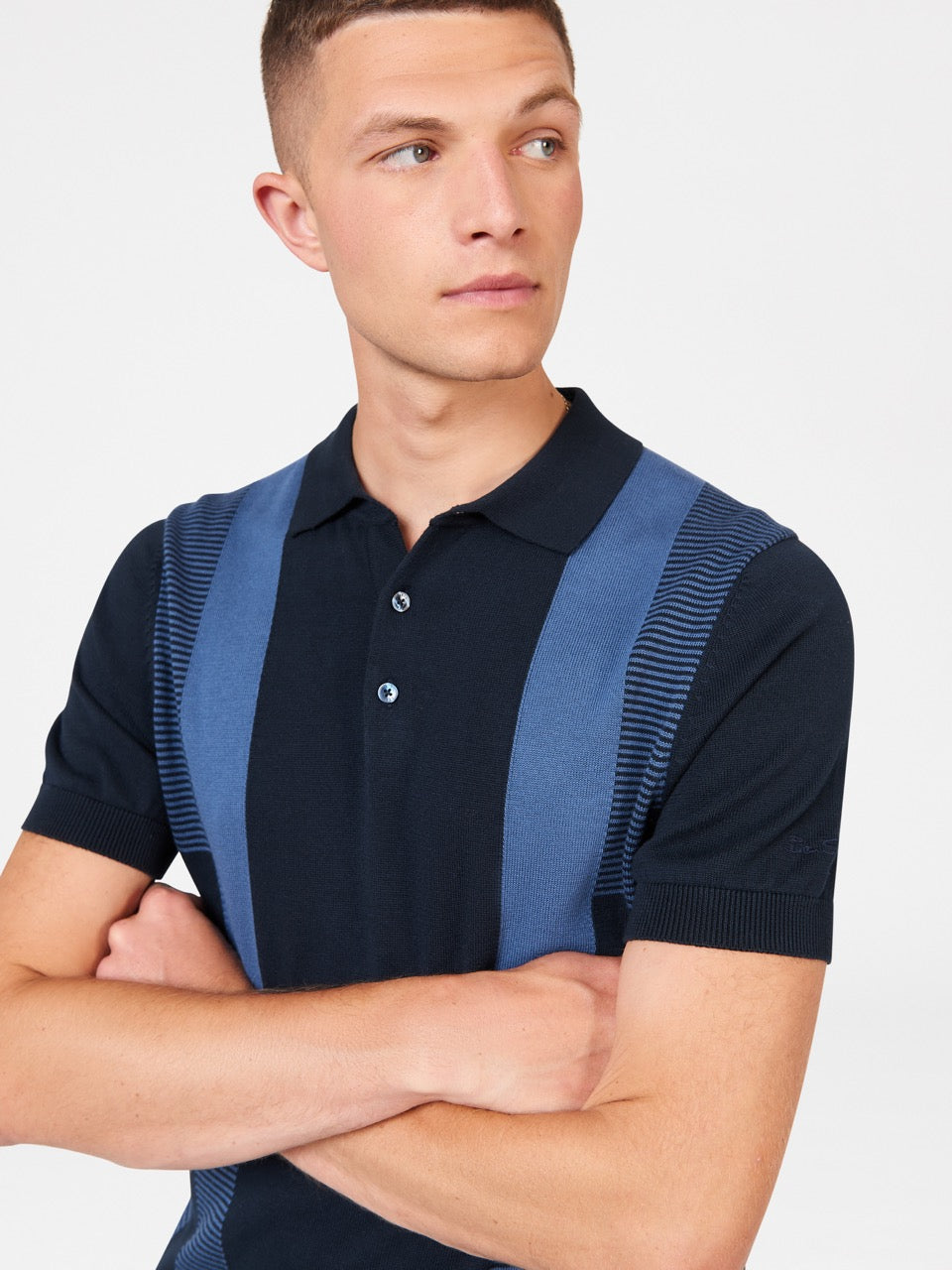 Ben Sherman Intarsia Stripe Polo Neck Sweaters Navy | 503VOUYPK