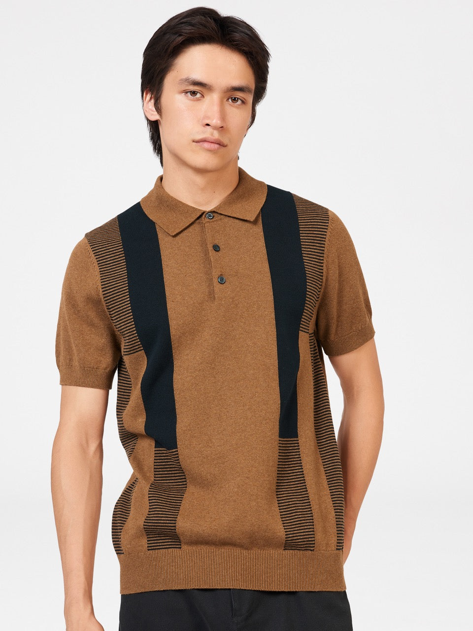 Ben Sherman Intarsia Stripe Polo Neck Sweaters Brown | 061NCPLRF