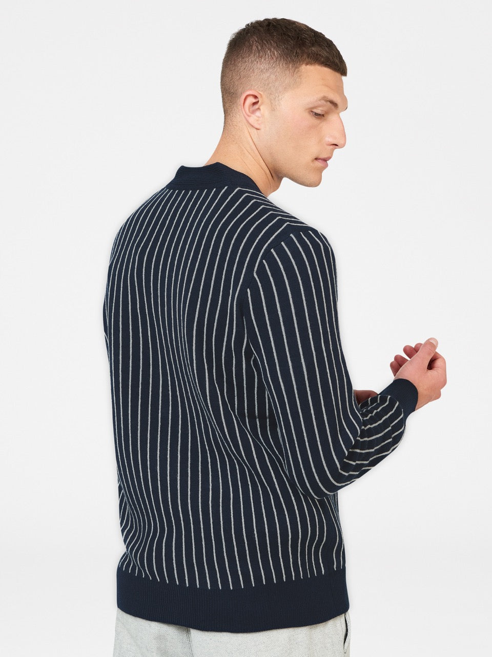 Ben Sherman Jacquard Stripe Cardigan Knitwear Navy | 068AEFTZH