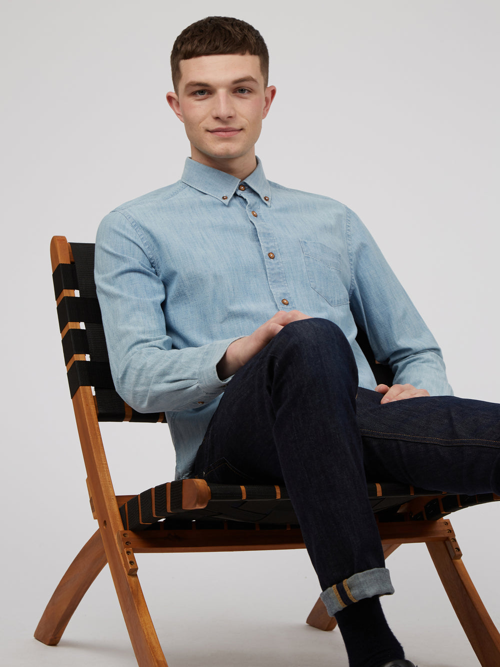 Ben Sherman Long-Sleeve Chambray Shirts Blue / Navy | 365LNXAYM