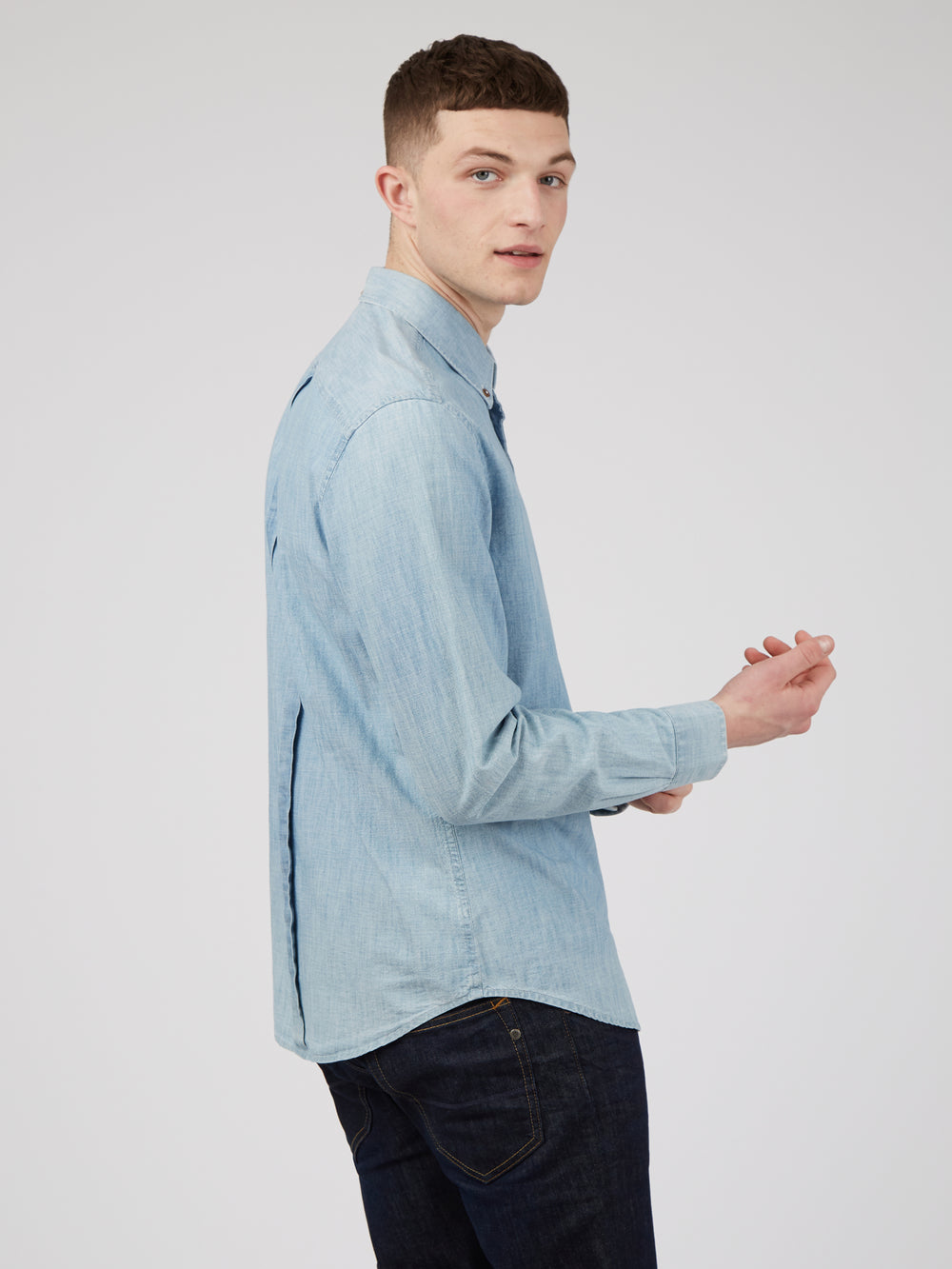 Ben Sherman Long-Sleeve Chambray Shirts Blue / Navy | 365LNXAYM