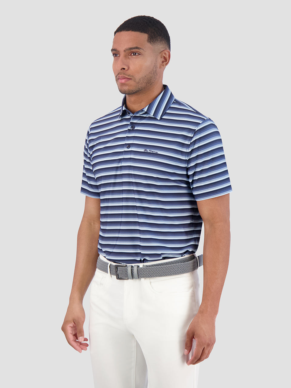 Ben Sherman Multi Stripe Tech Jersey Sports Fit Polo Shirts Navy | 327GYFACU