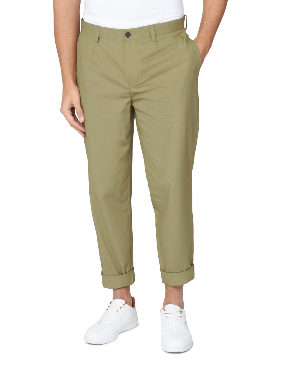 Ben Sherman Poplin Relaxed-Taper Pleated Pants Olive | 184AQXZSN