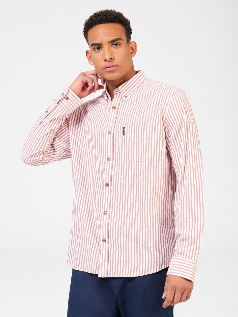 Ben Sherman Recycled Cotton Oxford Stripe Shirts Orange | 498NWEUGD