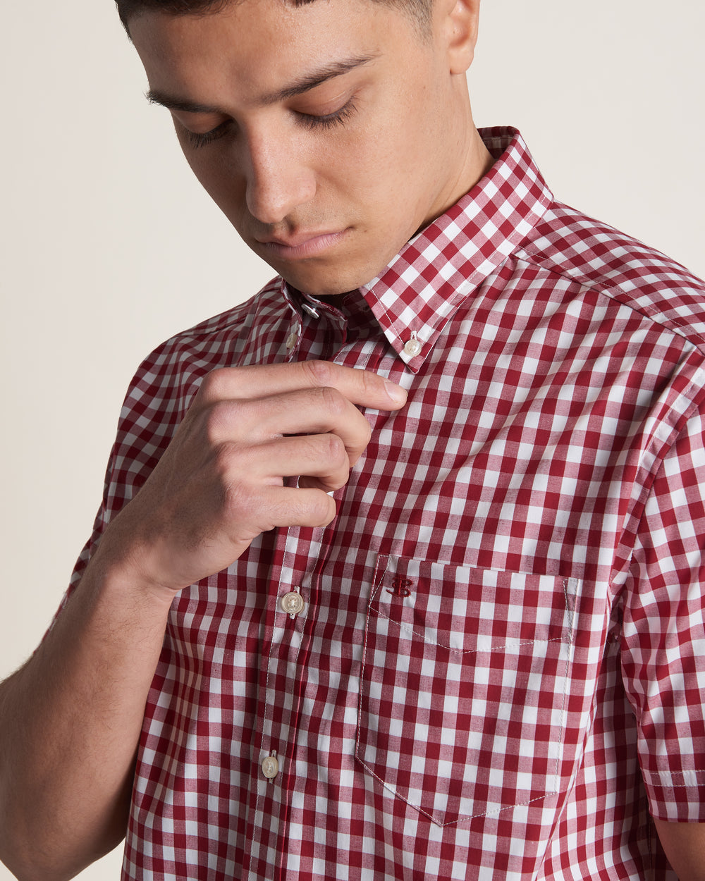 Ben Sherman Short Sleeve House Poplin Gingham Shirts Burgundy | 957UWNGQD