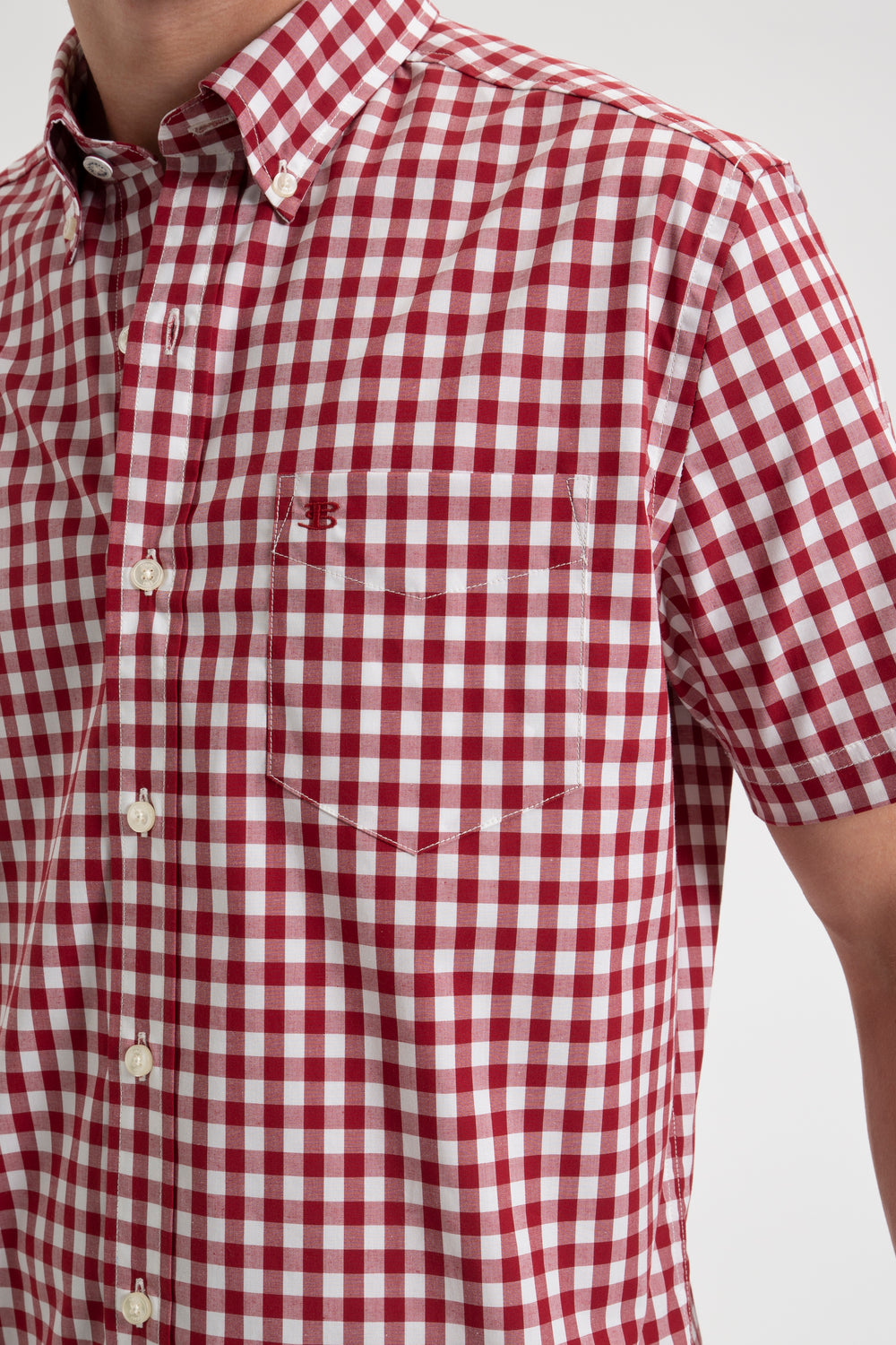 Ben Sherman Short Sleeve House Poplin Gingham Shirts Burgundy | 957UWNGQD