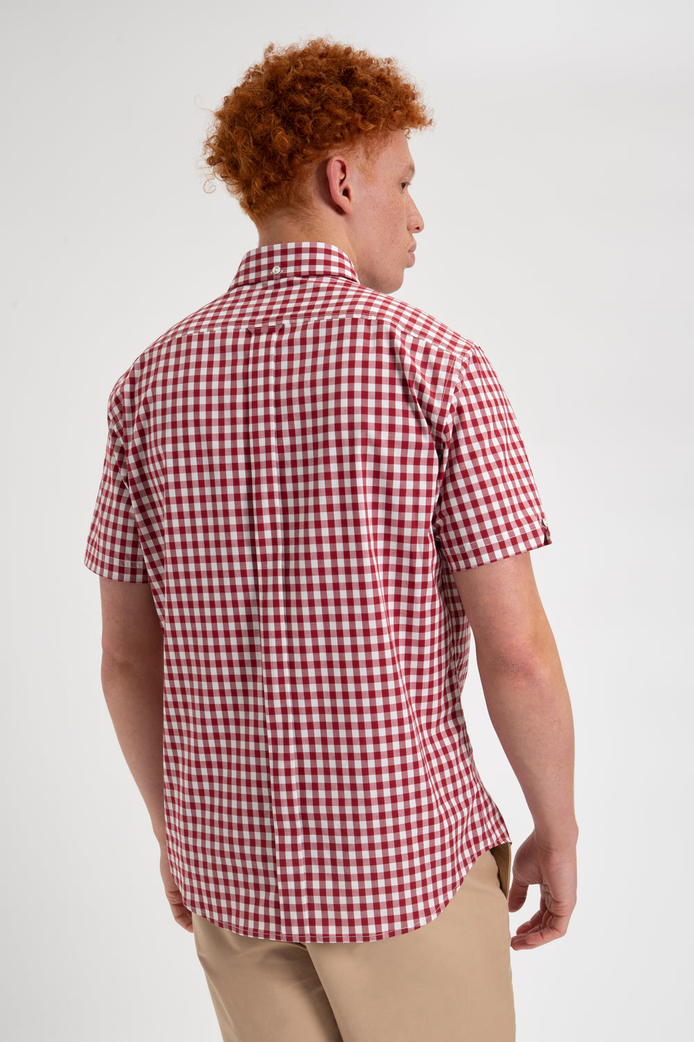 Ben Sherman Short Sleeve House Poplin Gingham Shirts Burgundy | 957UWNGQD