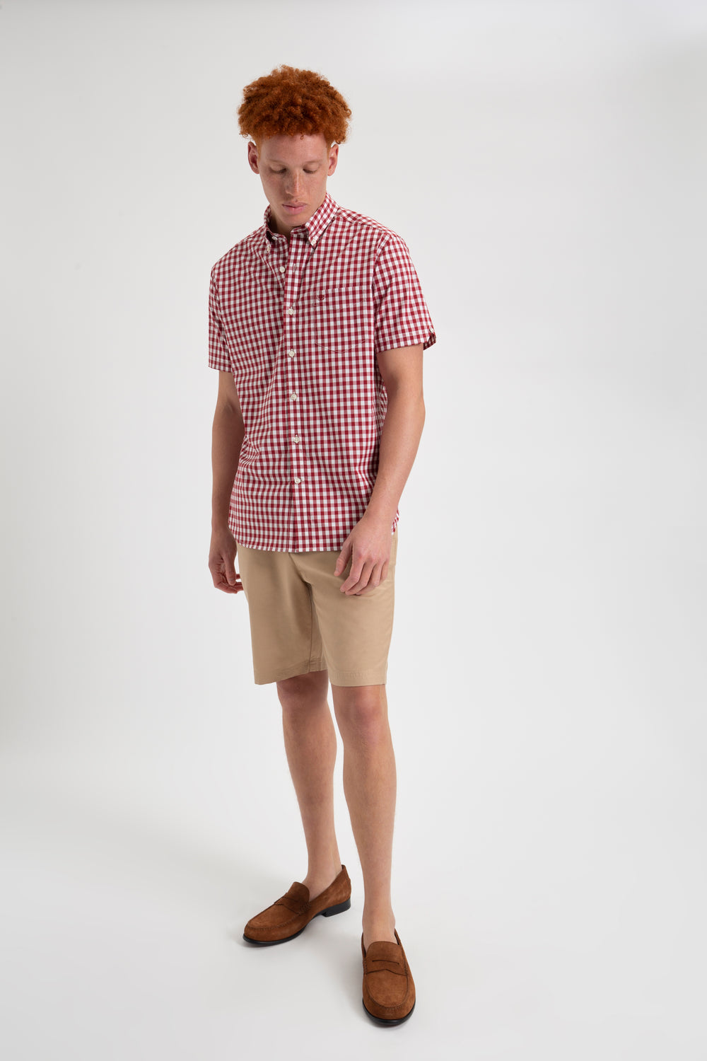 Ben Sherman Short Sleeve House Poplin Gingham Shirts Burgundy | 957UWNGQD