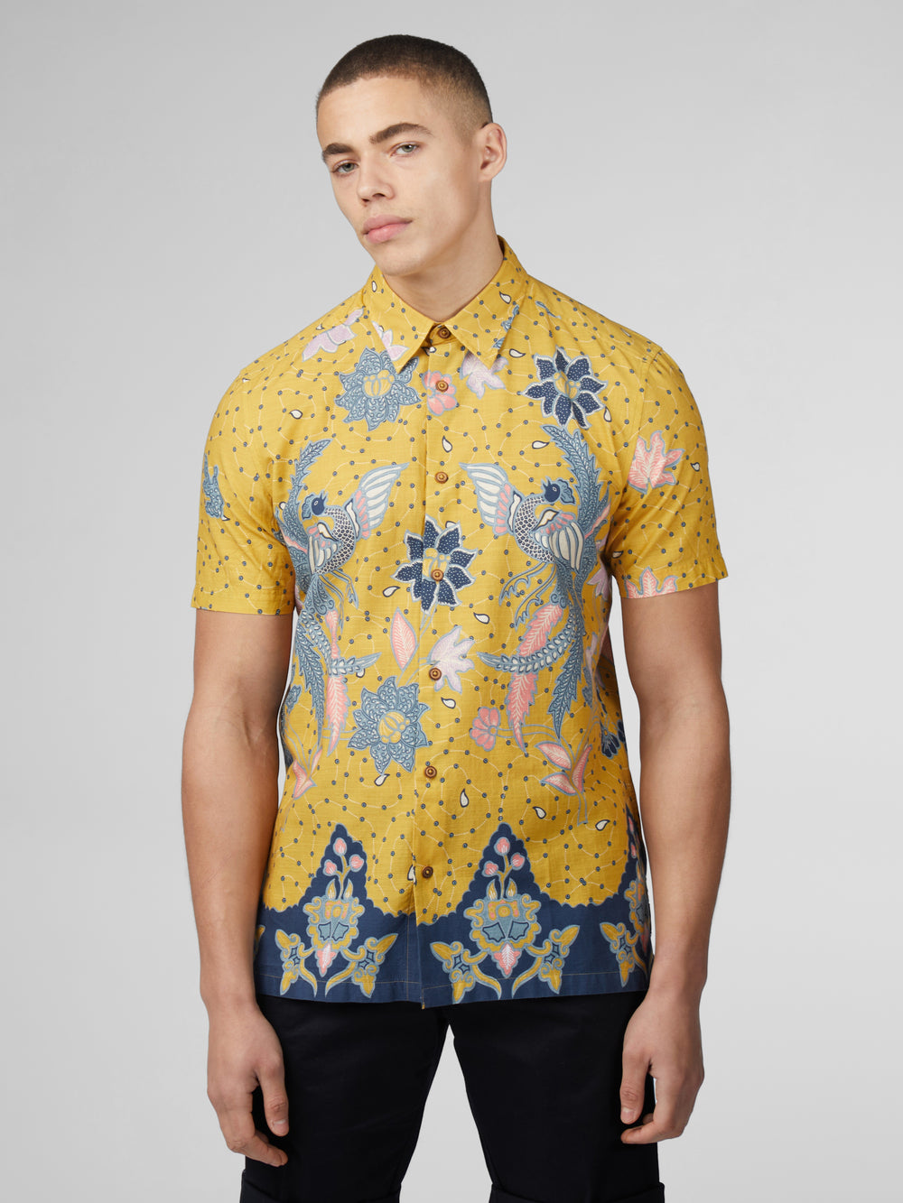 Ben Sherman Signature Abstract Botanical Print Shirts Yellow | 805PECMQZ