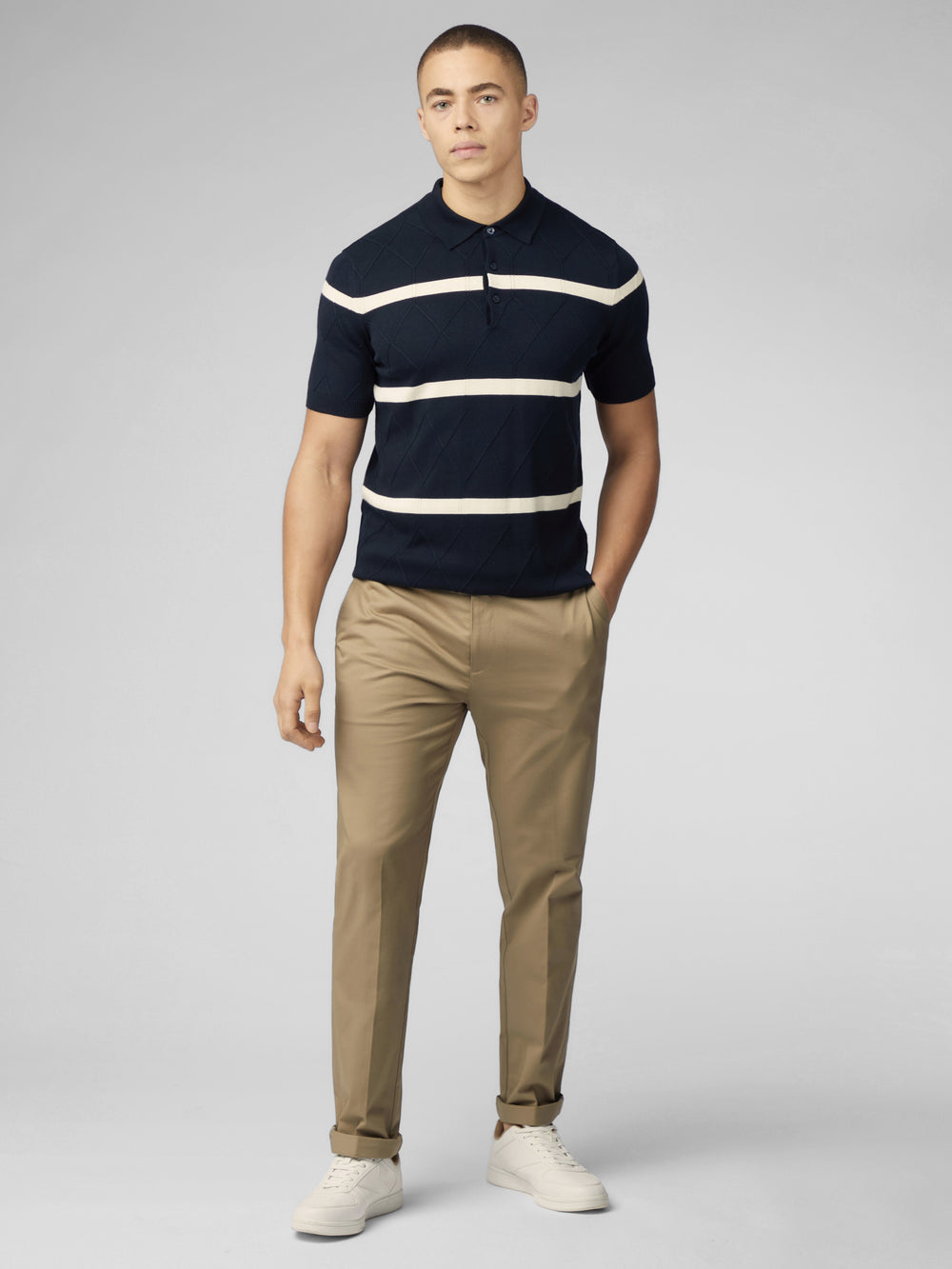 Ben Sherman Signature Argyle Stripe Polo Knitwear Navy | 087OVELMG