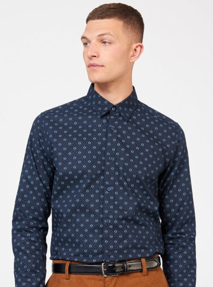 Ben Sherman Signature Geo Shirts Blue | 907VUPRYT